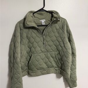 Olive Quilted Half-Zip Sweatshirt